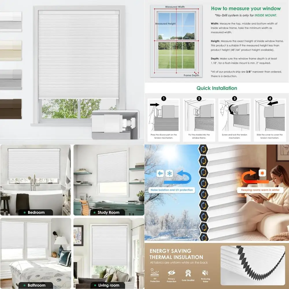 

Аккумуляторные затемняющие сотовые жалюзи для дома — без инструментов, без дрелей, светоблокирующие сотовые термоизоляционные жалюзи