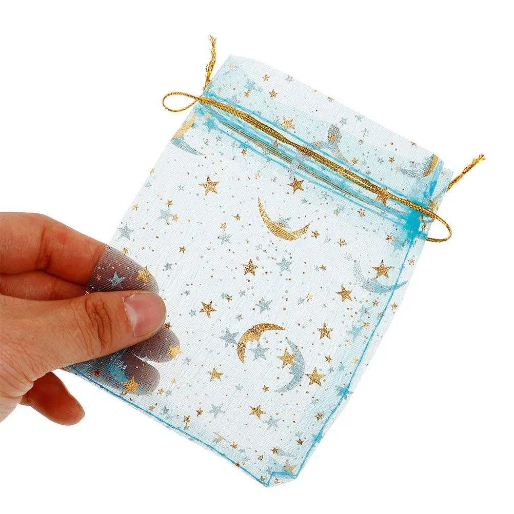 

100Pcs Mesh Jewelry Pouches Star Moon Drawstring Bags Clear Organza Small Party Favor Wedding Shower Travel Storage Gift