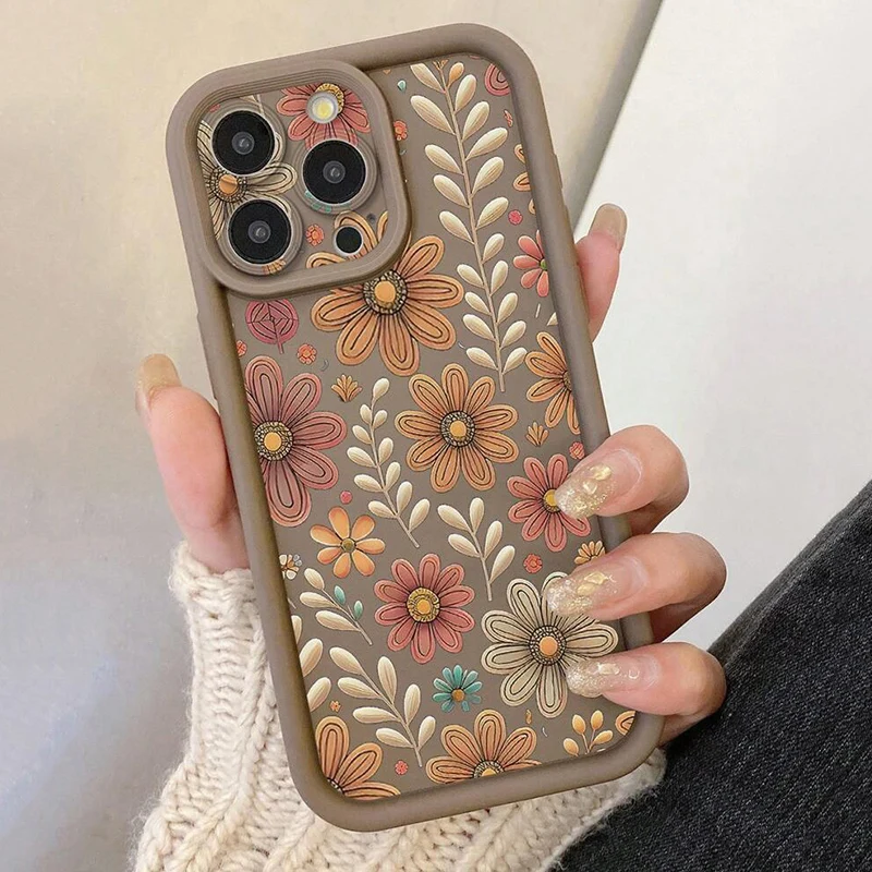 Floral Pattern Protective Camera Lens Phone Case For iPhone 17 16 14 13 11 15 Pro Max Air 12 Mini XS XR X 8 7 Plus SE2 16E Cover