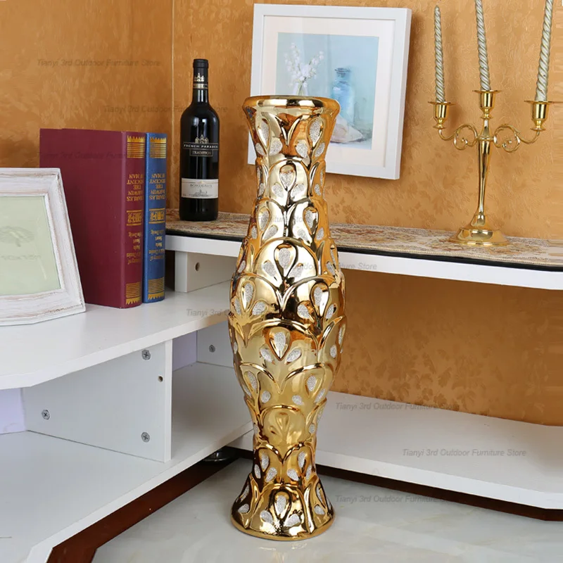 Golden Ceramic Vase Flower Aesthetic Nordic Style Modern Big Vase Design Ikebana Wazony Luxury Mariage Home Decor FYVS - zdjęcie 1