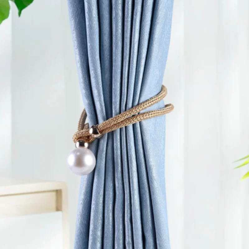 Curtain Strap with Faux Pearl Decor Curtain Ties Non punching Curtain Tiebacks Pull-out Pearl Strap Curtain Buckle Accessories