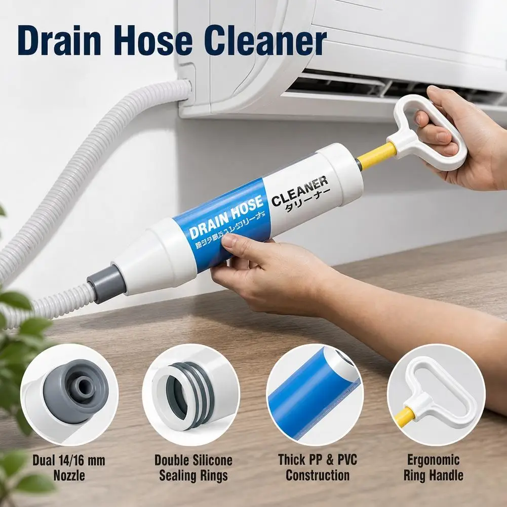 Manual Drain Hose Cleaner Tool HVAC Drain Unclogger for Home Indoor AC Unit Clog Removal Water Leakage Fix Wet Dry