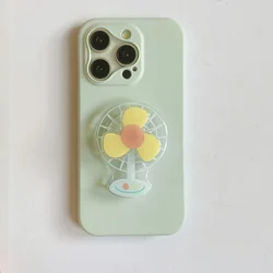 Korean INS Green Lovely Rotatable Fans Stand Creative Phone Case for iPhone 16 15 14 13 Pro Max Back Phone Cover for 12 Pro Capa