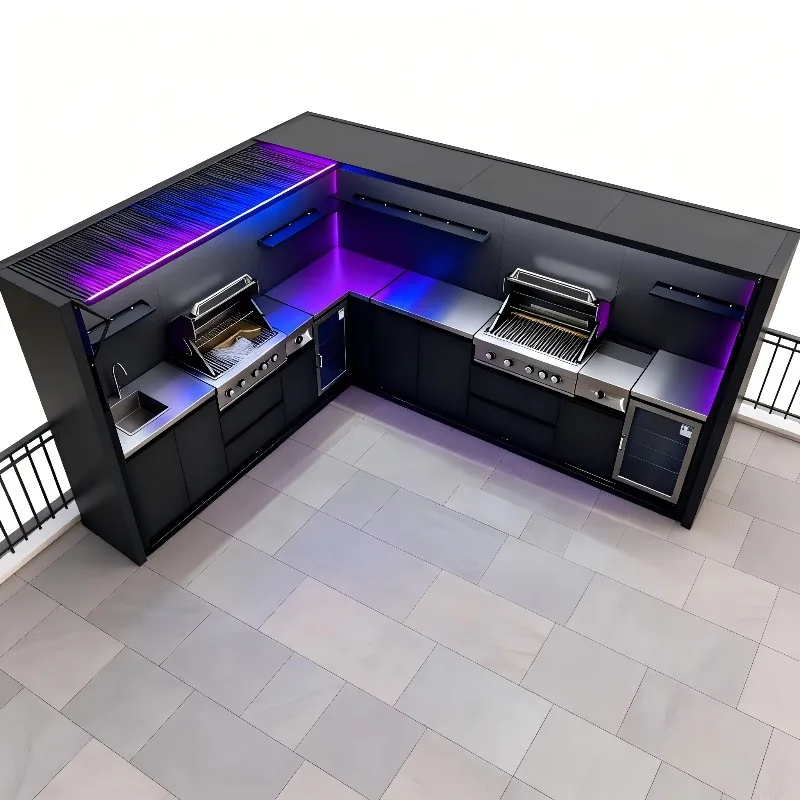 Custom Garden Kitchen Weatherproof Anti-rust Stainless Steel BBQ Outdoor Kitchen Pod Complete Set With Pizza Oven