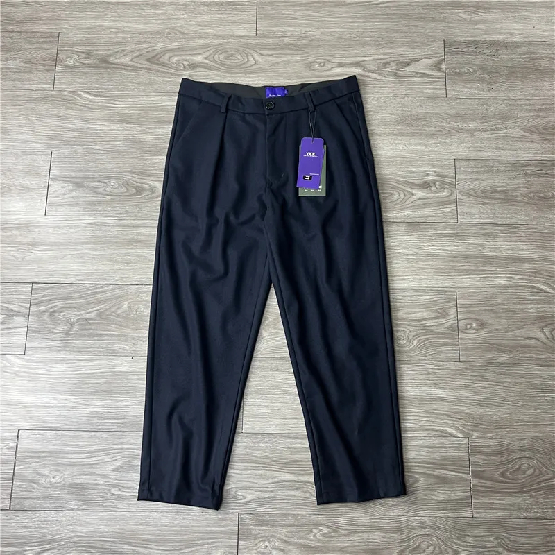 

Мужские прямые брюки из смесовой шерсти в стиле кэжуал, осенне-зимние, модные, укороченные, цвета хаки, антибактериальные