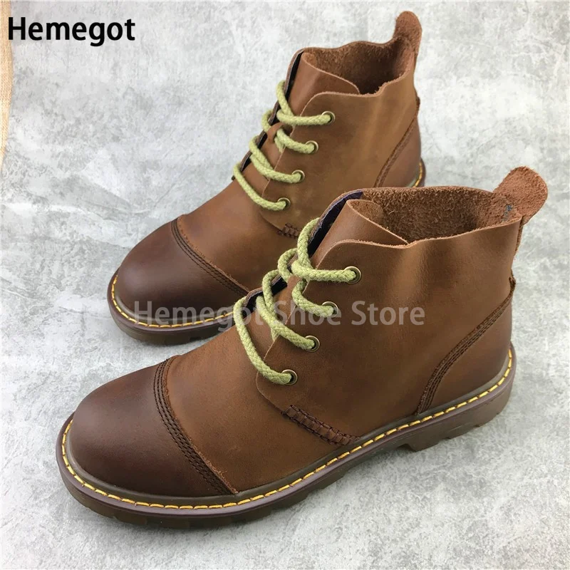 High Top Casual Leather Shoes Men's Shoes Soft Leather Soft Sole Cowhide Retro Wear-Resistant Lace-Up Ankle Booties Men Shoes