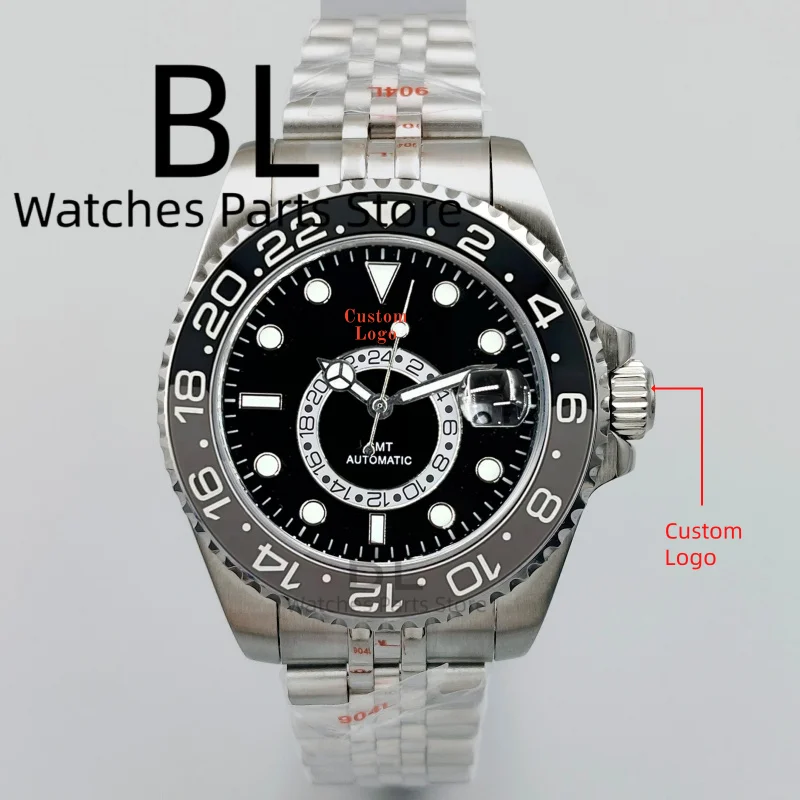 BLIGER 43mm Große Größe Dual-Zeitzone GMT Herren Automatikuhr Saphirglas Datum Edelstahlgehäuse Wasserdicht DG5833 Reloj