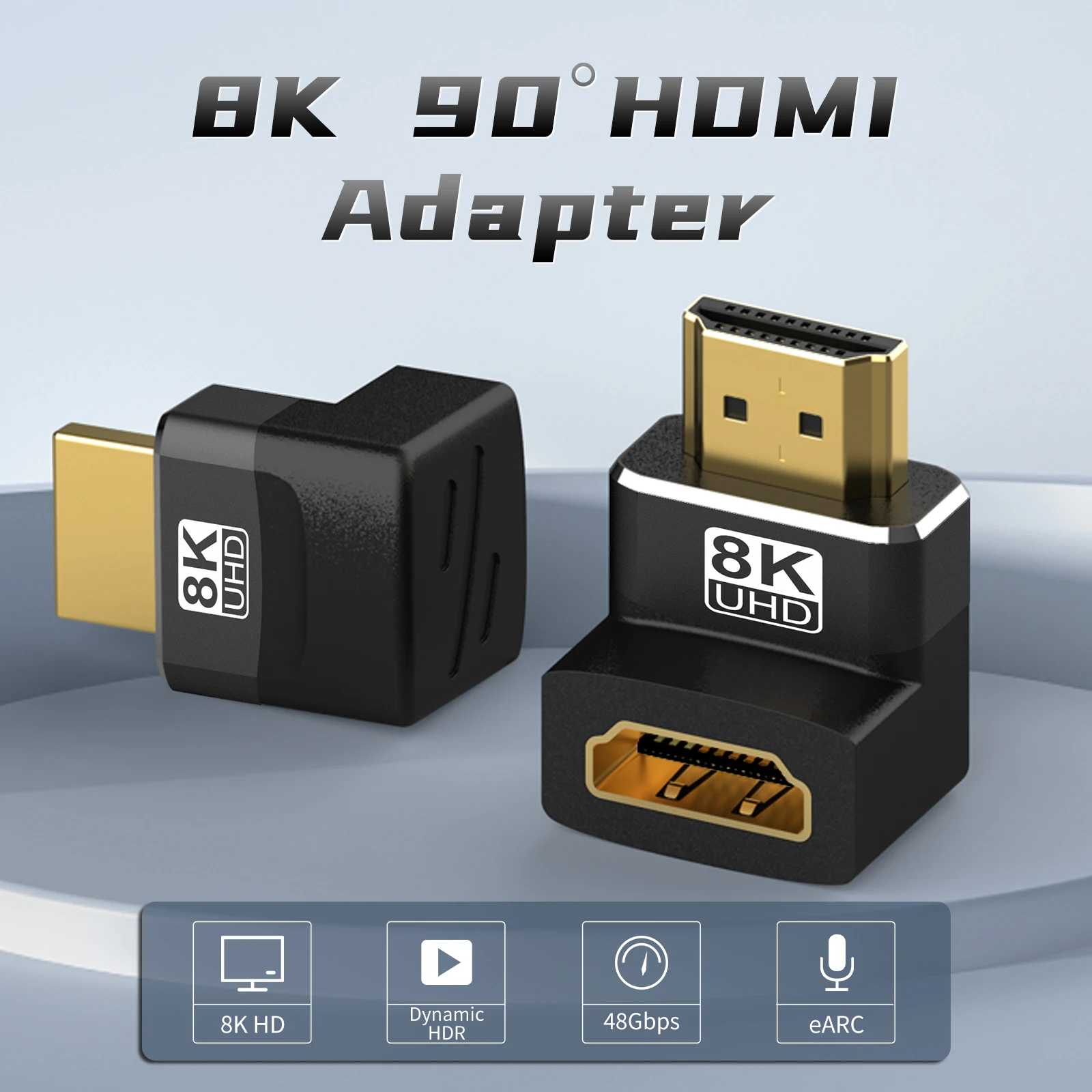 HDMI 90 and 270 Degree Adapter，HDMI 2.1 8K@60hz 2.0 4K@120hz 2K Right Angle HDMI Male to Famale L Adapter for HDTV PS4 PS5