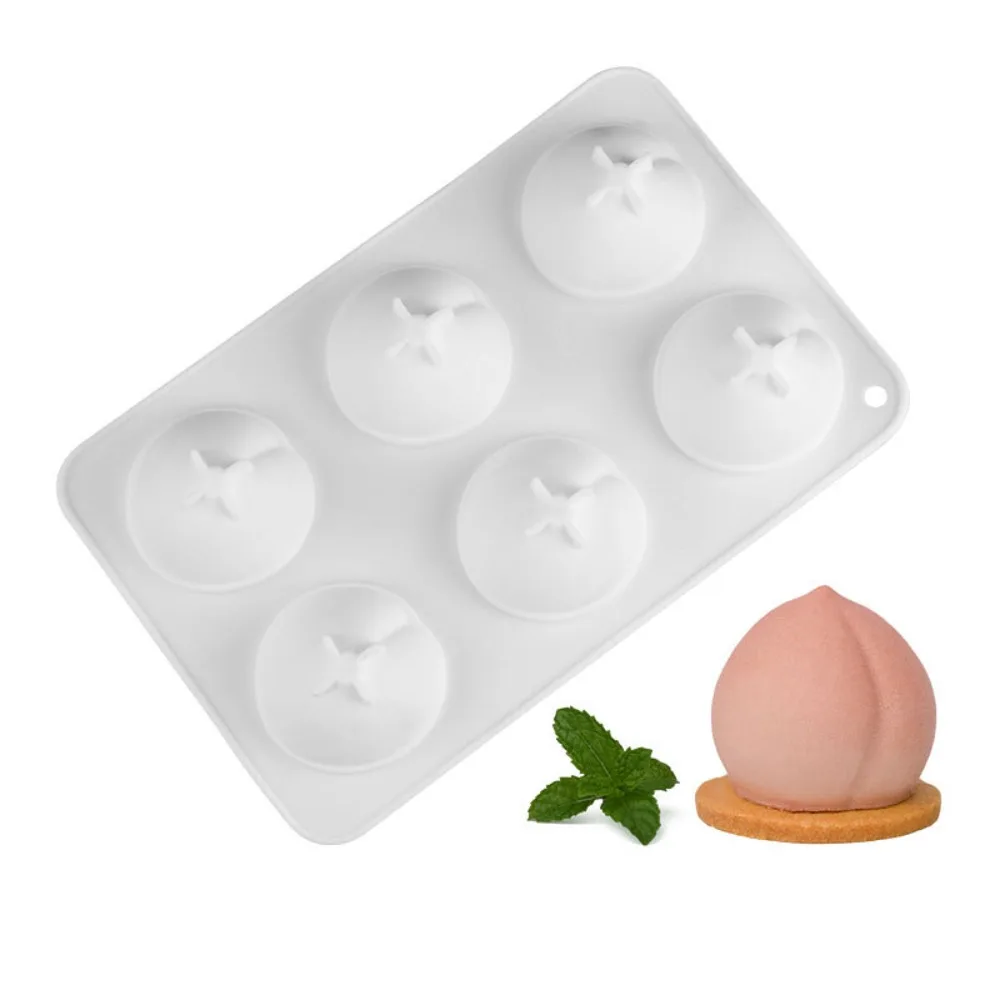 6 Cavity Peach Silicone Cake Baking Mold for Chocolate Mousse Ice Cream Jelly Pudding Pastry Dessert Bread Soap Decorating Tools