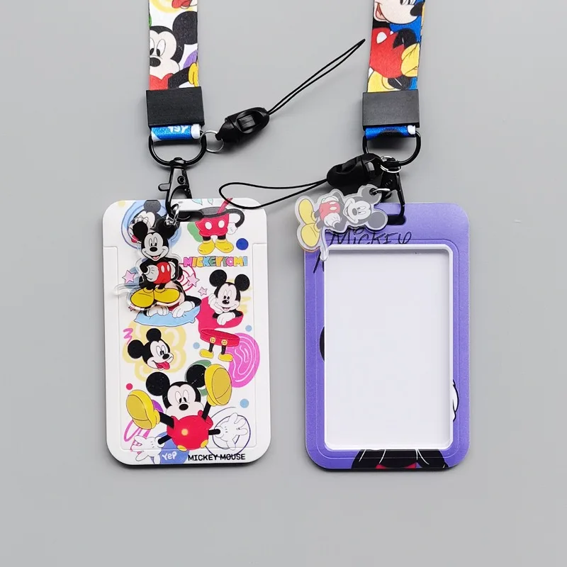 Disney Cartoon Mickey PVC Card Set Student Campus Anime Neck Bag Card Set Hanging Rope ID Card Set Keychain
