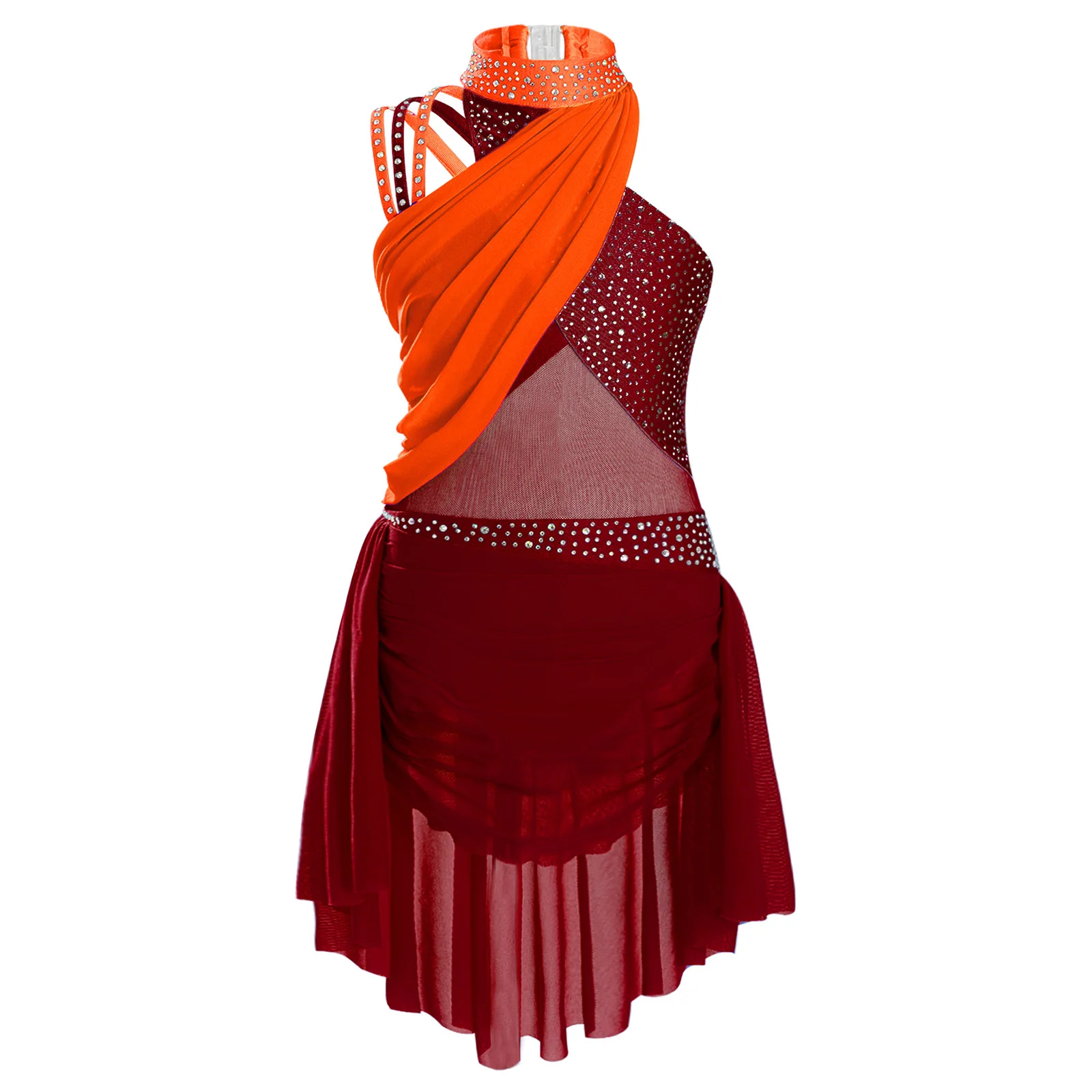 

Kids Girls Ballet Dress Lyrical Dance Figure Skating Costume Sparkling Rhinestones Sleeveless Crisscross Strappy Leotard Dress