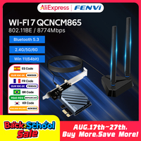 FENVI WI-FI 7 QCNCM865 PCIE Wifi Adapter Bluetooth 5.3 WiFi 7 up to 5.8Gbps Tri-band with Qualcomm Wireless Card for Windows 11