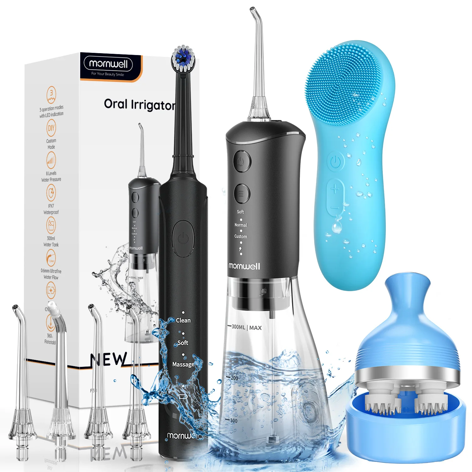 

Water Dental Flosser for Teeth Cleaning with 300ML Large Capacity 3 Adjustable Pressure Electric Oral Irrigator with 4 Jet Tips