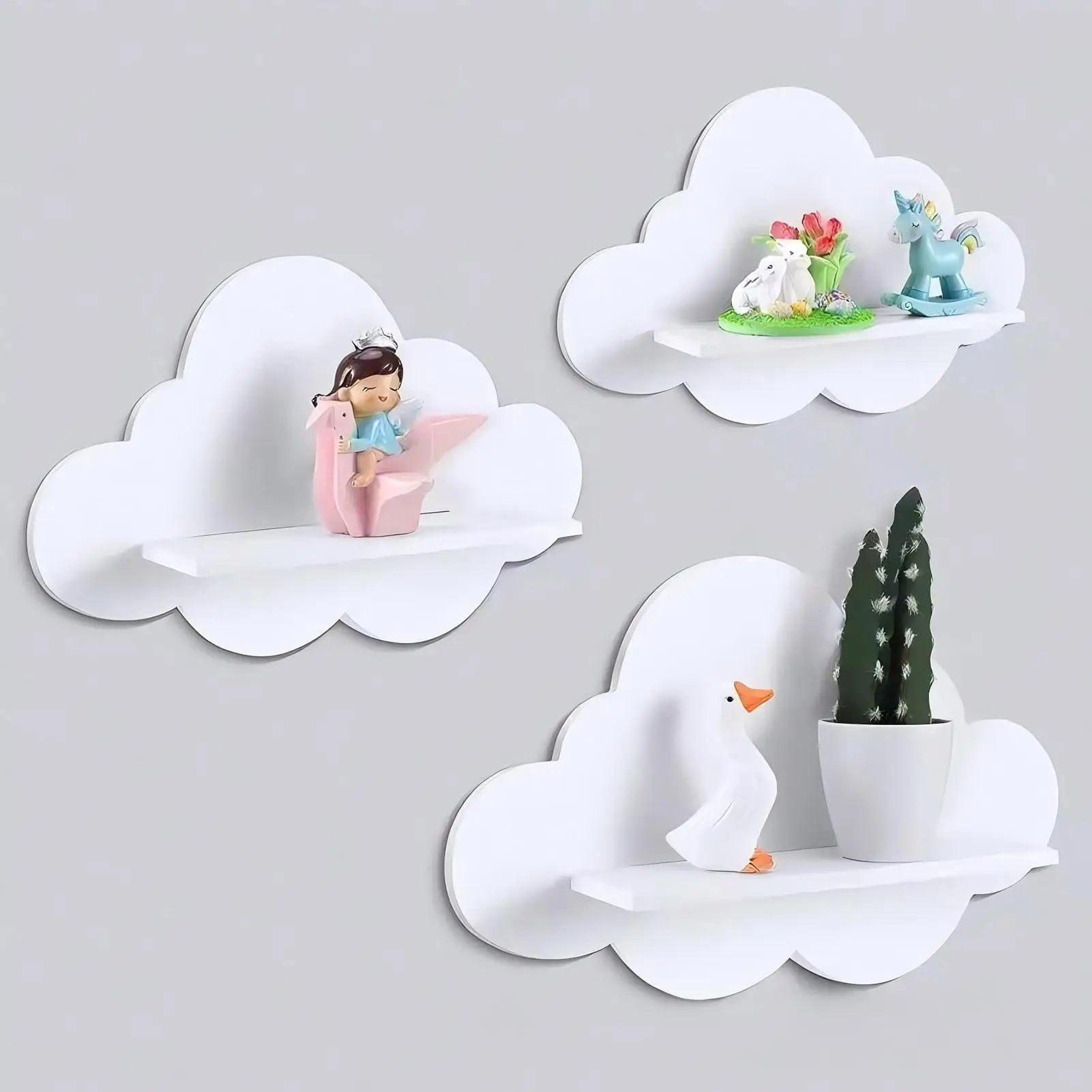 Modern Style Wooden Wall Storage Rack Durable Stable Cloud Shape Shelf Minim-alist Wall Mounted Shelves Storage