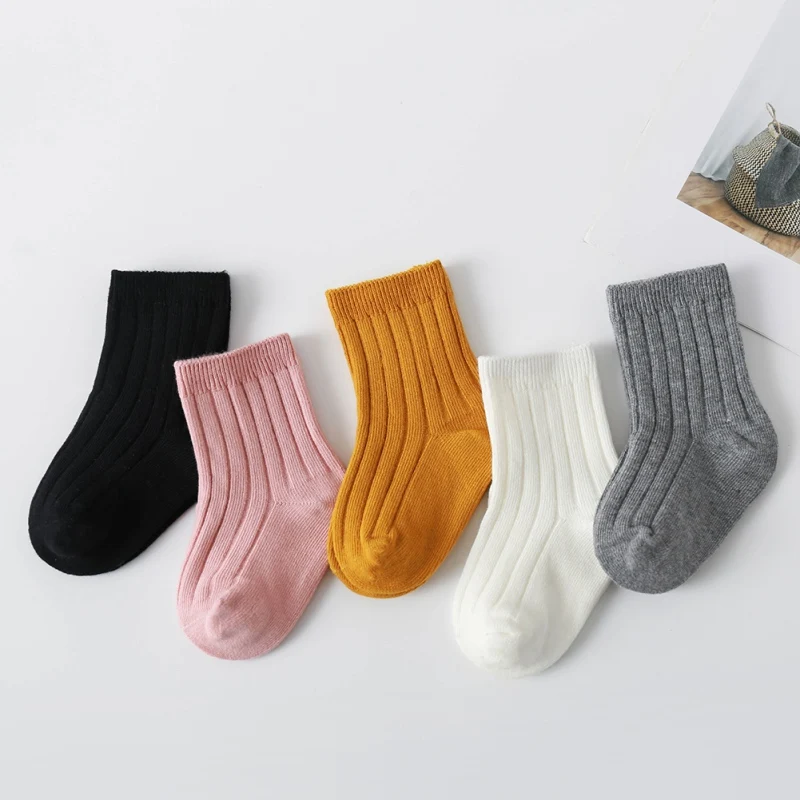 1 Pair Children Socks Short Breathable Cotton Double Needle Solid Color Toddler Baby Pink White Yellow Gray Black Casual Socks