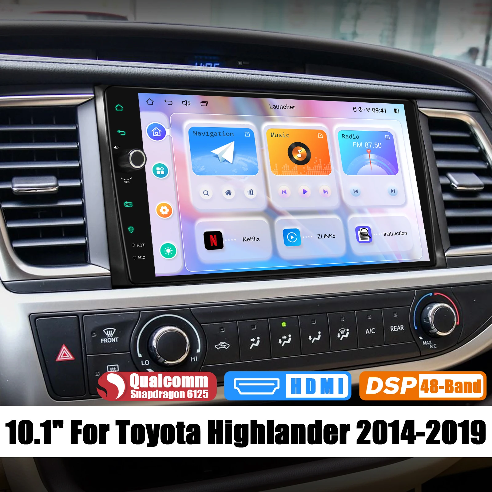 JOYING-Unidade Principal Estéreo Do Carro Para Toyota Highlander 2014-2018, mais recente Android 12, Sistema de Navegação GPS, Plug and Play, 10,1