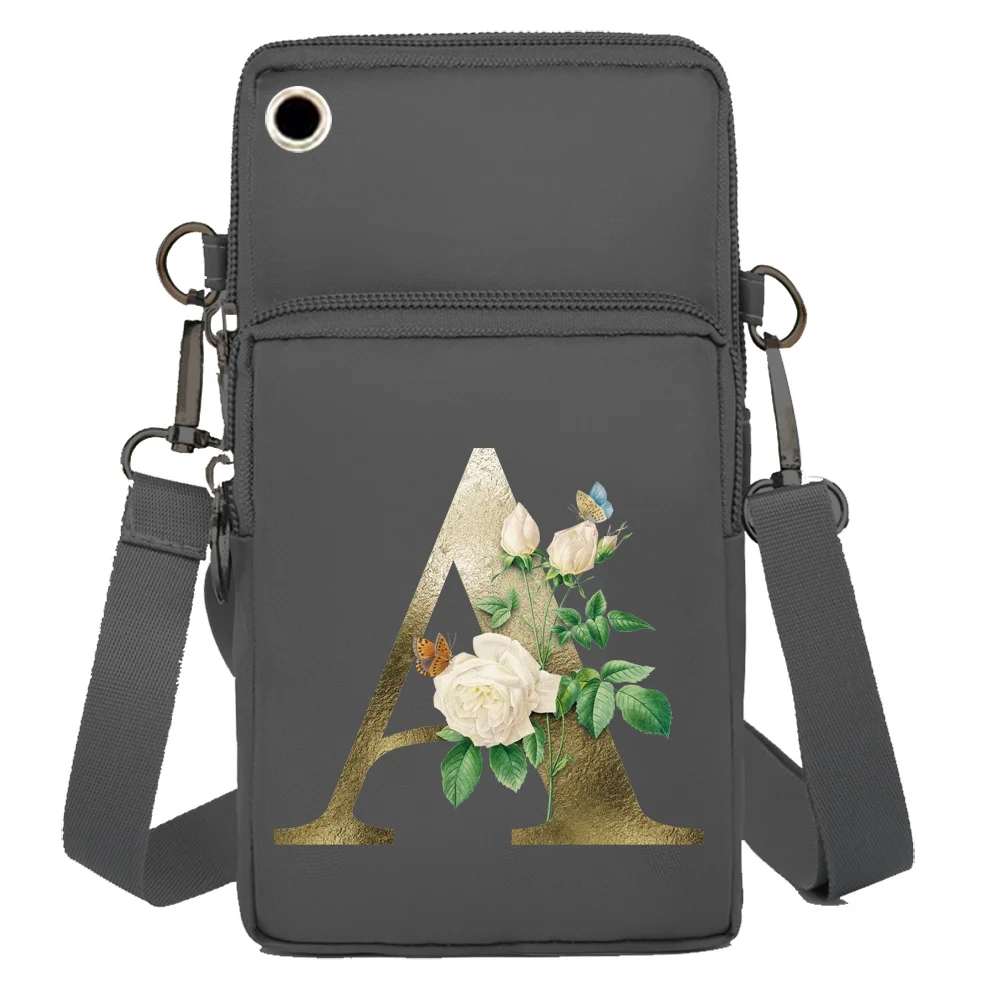 Mobile Phone Bag Women Fashion Shoulder Bags for Apple/Huawei/Xiaomi Cell Phone Packet Golden Flower Print Organizer Wrist Pack