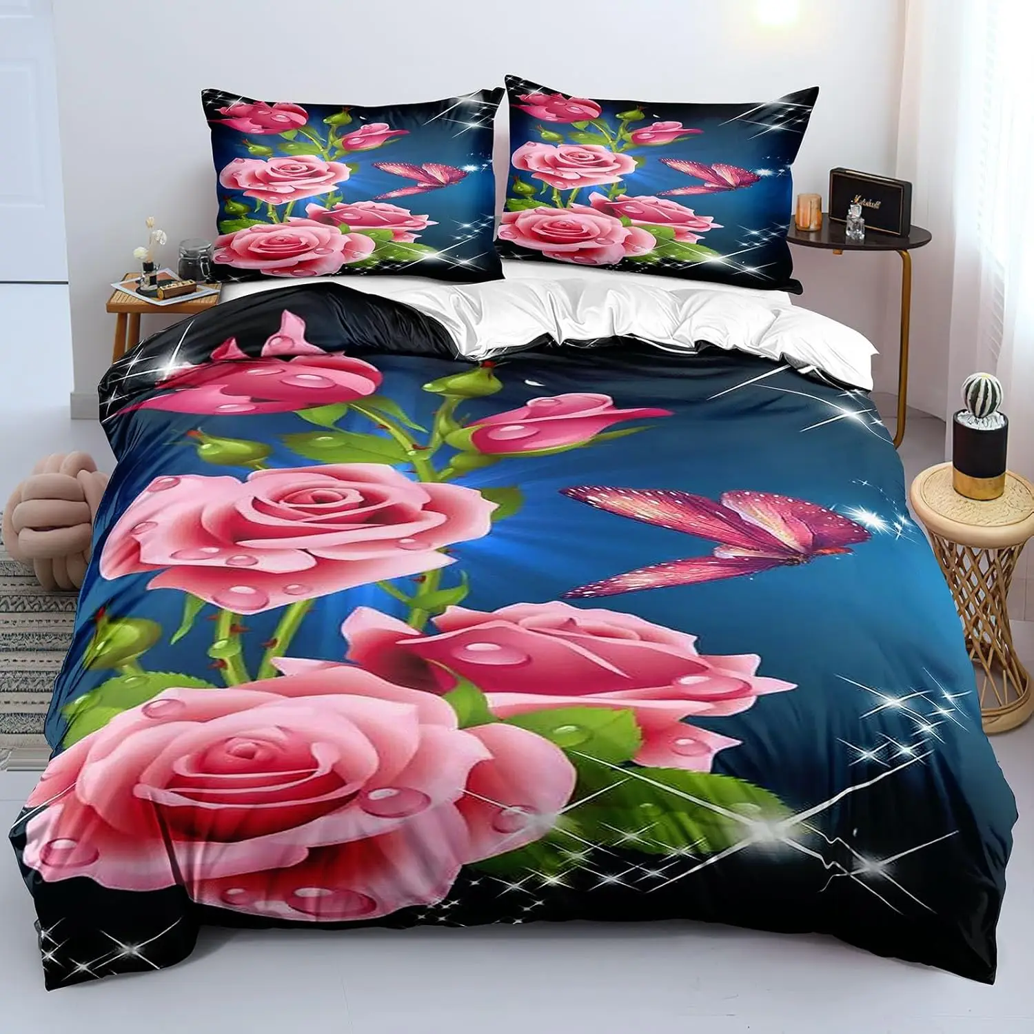 

Rose Floral Duvet Cover Twin Queen Size Botanical Flower Bedding Set Microfiber Spring Rustic Farmhouse Flowers Comforter Cover