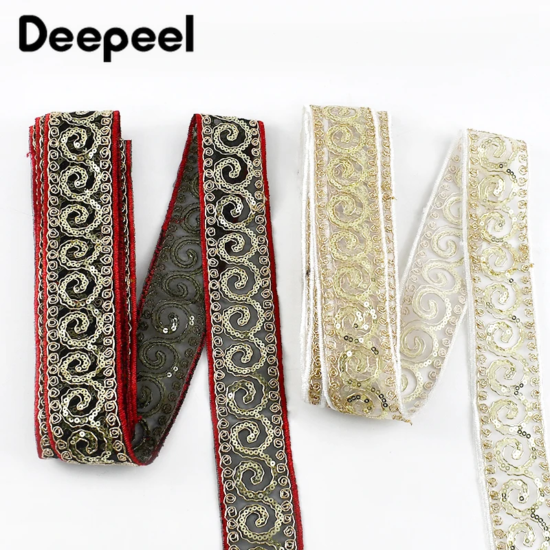 2/5Yards Deepeel 47mm Ethnic Embroid Ribbon Hollow Mesh Sequin Lace Fabric Clothing Decoration Webbing Trim DIY Sewing Accessory