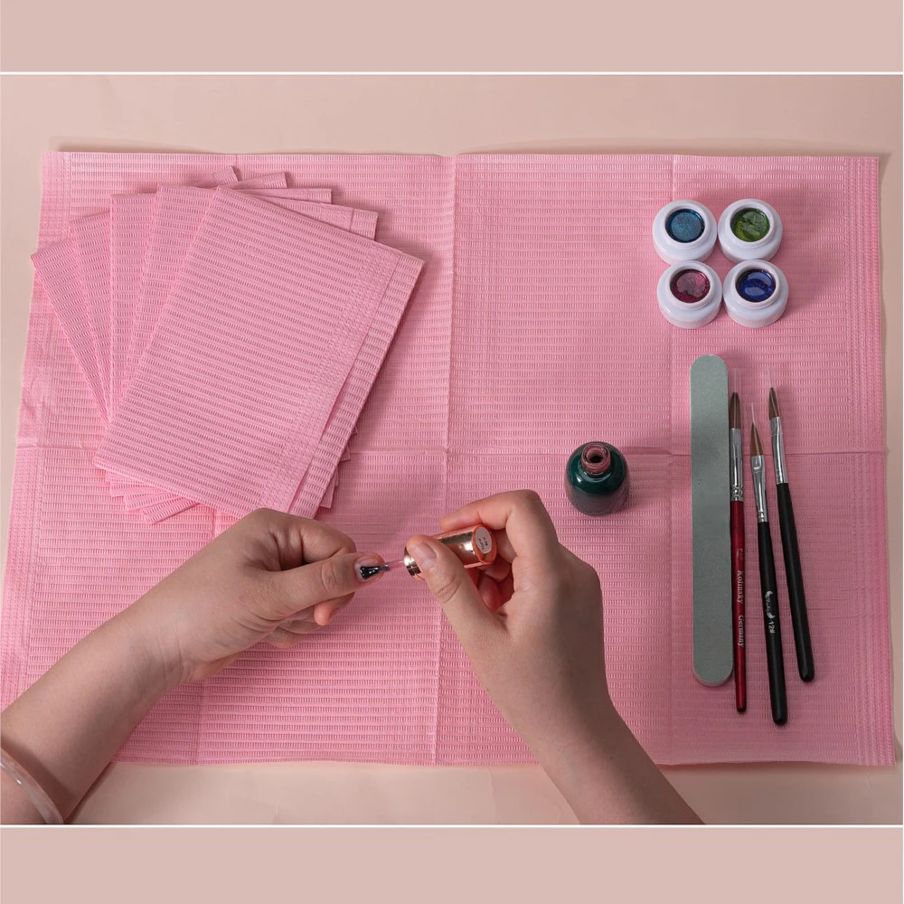 Disposable Towels Nail Table Mats 20PCS Pink Waterproof 3 Ply Nail Art Paper Sheets 13\