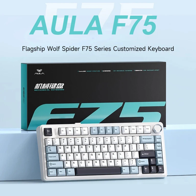 AULA F75 2.4G Wireless/Bluetooth/Wired Gaming Mechanical Keyboard RGB Customized 75% Layout OEM Profile Gasket Structure Origina