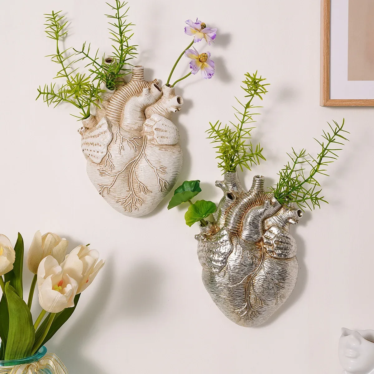 Creative Heart Hydroponic Pendant Resin Handicrafts Organ Statues Floral Arrangement Accessories Background Wall Decoration