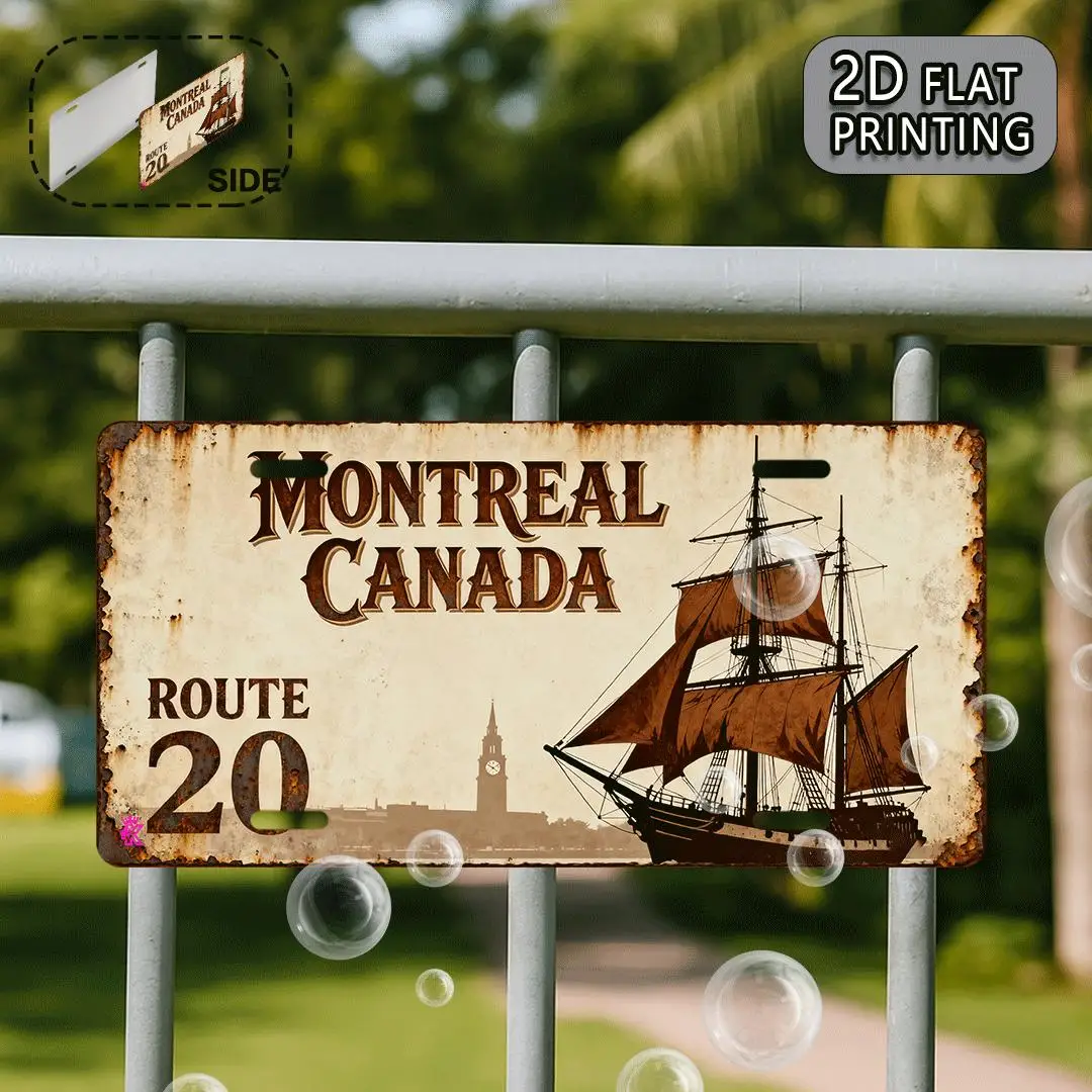 2D Flat, 1pc Vintage Montreal Canada Route 20 Metal Sign - 30.48x15.24 cm Aluminum Wall Art with Sailboat & St. Lawrence River D