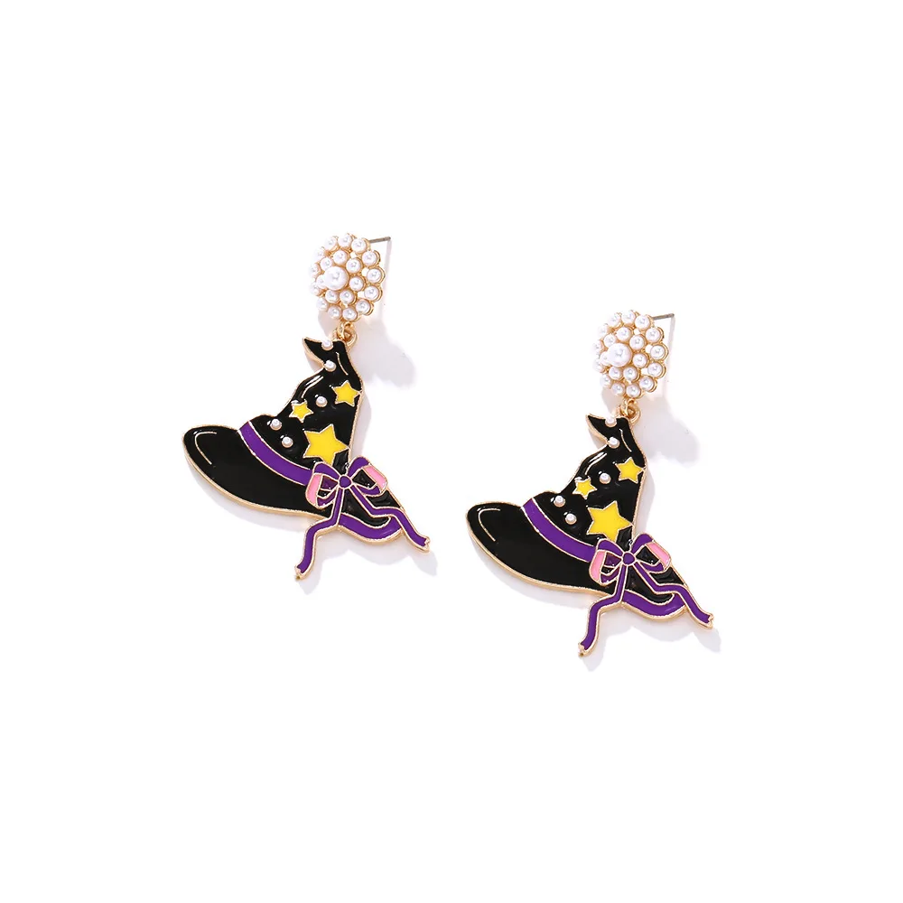 Funny Alloy Imitation Pearl Wizard Hat Pendant Earrings