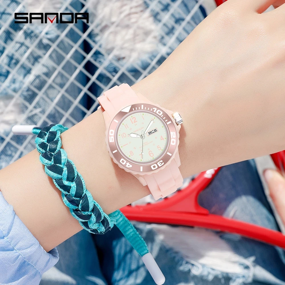 SANDA-Relojes de pulsera para mujer, reloj azul con correa de silicona, 1053