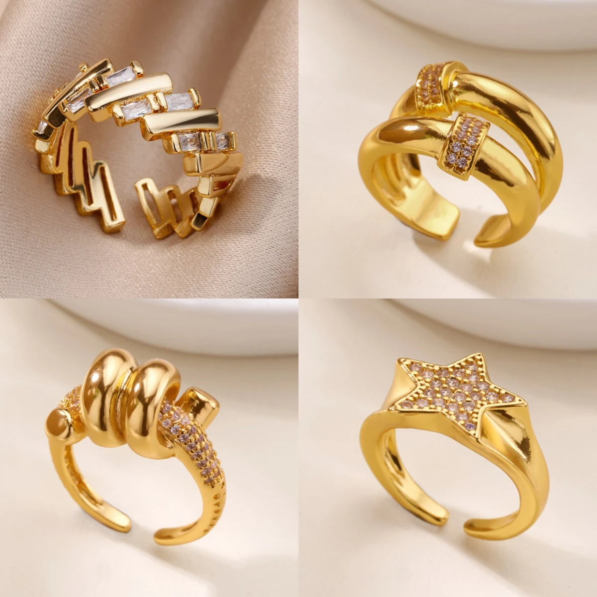 Zircon Geometric Rings For Women Men Gold Color Stainless Steel Ring 2026 Luxury Christmas Jewelry Wedding Couple Gifts