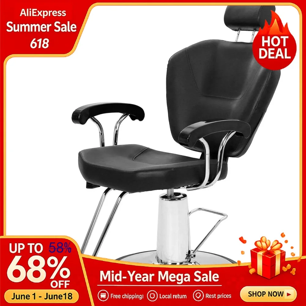 

Heavy Duty Reclining Barber Chair for Barber Shop, Styling Salon Chair with Headrest and Footrest,360 Degree Swivel, Custom