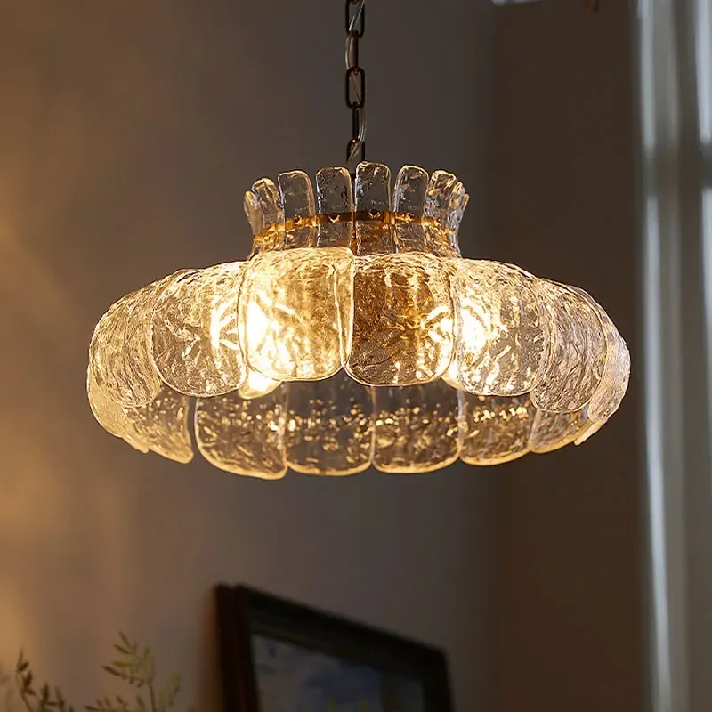 Retro GLass Chandelier For Living Room Bedroom Kithchen Golden LED Pendant Lamp Nordic Luxury Chain Hanging Lighting Fixture