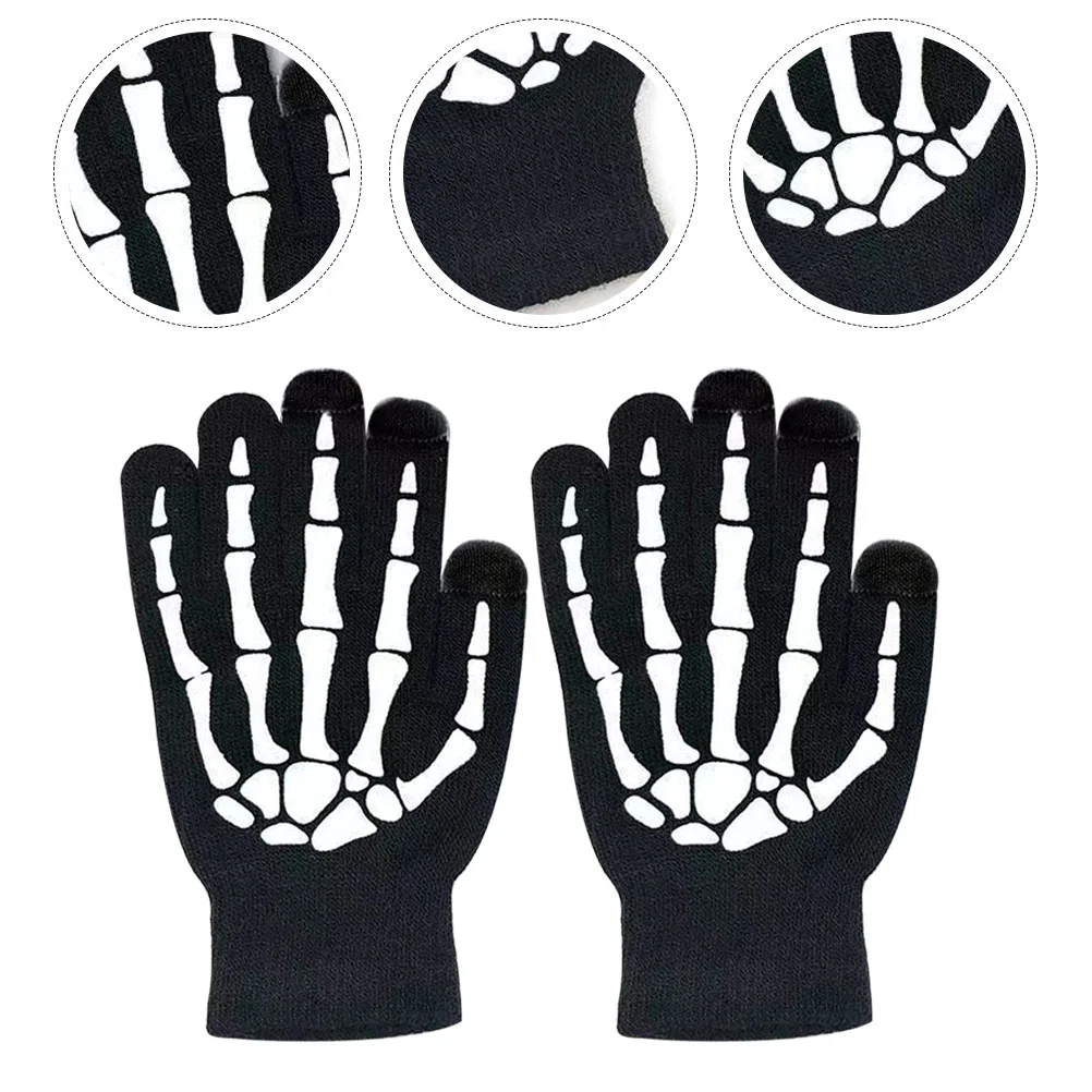 

1 Pair Fluorescent Riding Pattern Glowing In The Dark Full Finger Warm Cycling Gloves For Halloween Party Outdoor