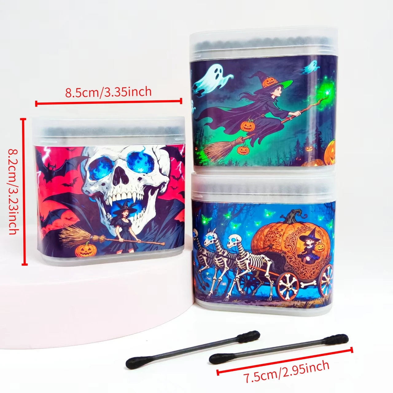 400개/800개 할로윈 마녀 패턴 면봉 블랙 양면 면봉 볼 휴일 선물 면봉