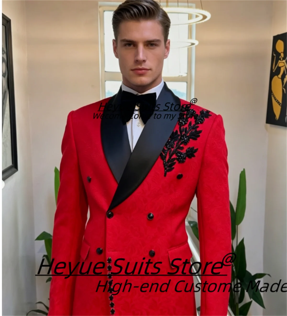 

Luxrious Red Double Breasted Groom Wedding Tuxedos Customized Slim Fit Shawl Lapel Men Suits 2 Pieces Sets trajes para hombre