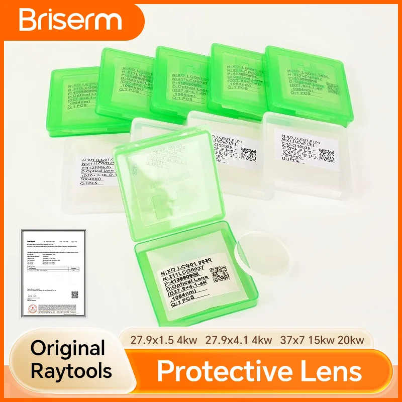 Original Raytools Fiber Laser Protective Lens 24.9x1.5 27.9x4.1 37x7 10kw 15kw Laser Protective Windows for Raytools BM111 BM110