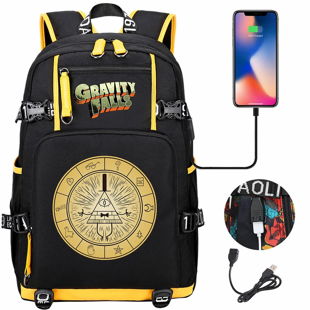 USB Large Capacity Teenagers Schoolbags Women Men Laptop Travel Backpack Gravity Falls School Book Bags