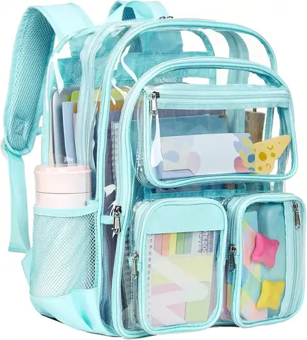 Heavy Duty Transparent Clear Backpack For School Travel And Festivals Sky Blue