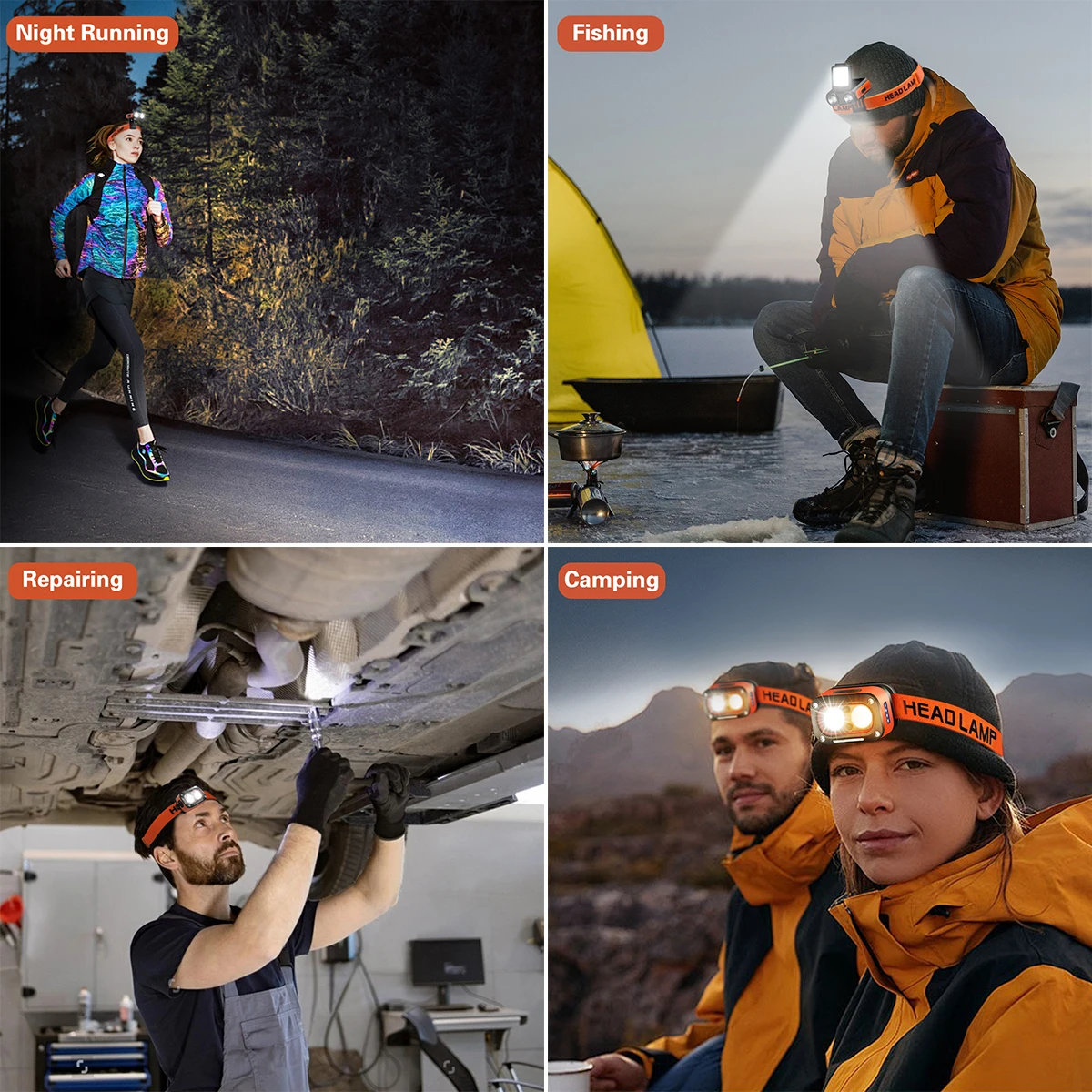 Rechargeable LED Headlamp 4/5 Modes Head Lamp with Motion Sensor Type-C USB Charging Headlamps Suitable for Night Running Hiking