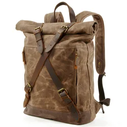 New Luxury Vintage Canvas Backpacks for Men Oil Wax Canvas Leather Travel Backpack Large Waterproof Daypacks Retro Bagpack