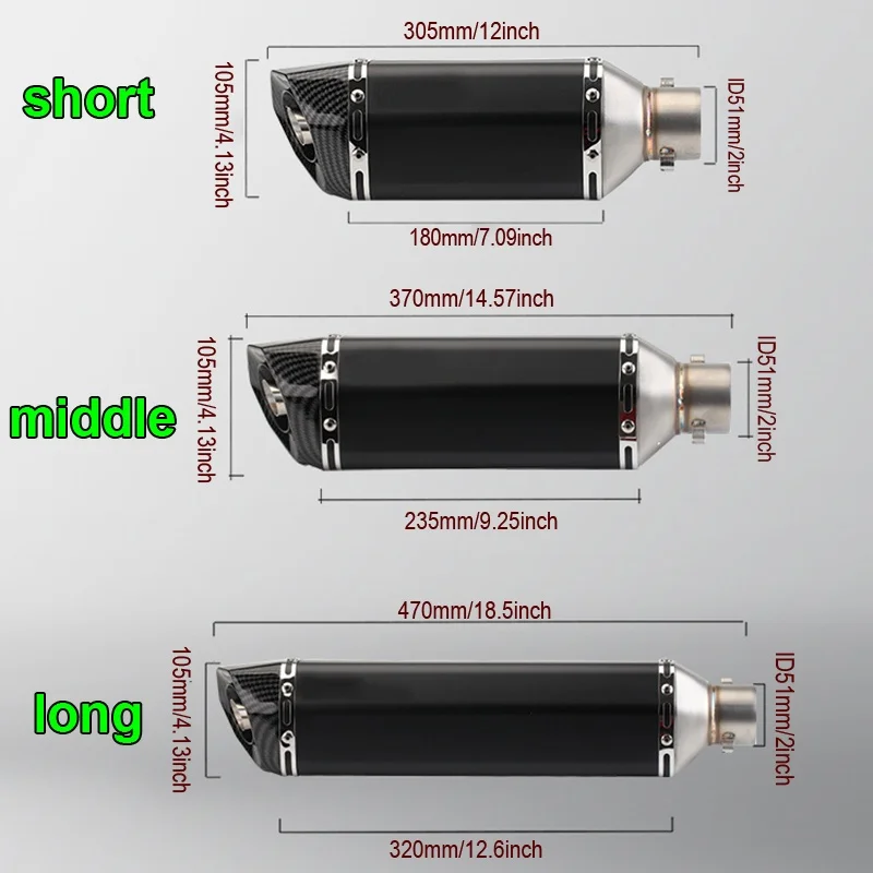 

HQ Universal 51mm Length 300/370/470mm Stainless Steel Motorcycle Exhaust Pipe For Escape Motorcycle Modification Exhaust Pipe