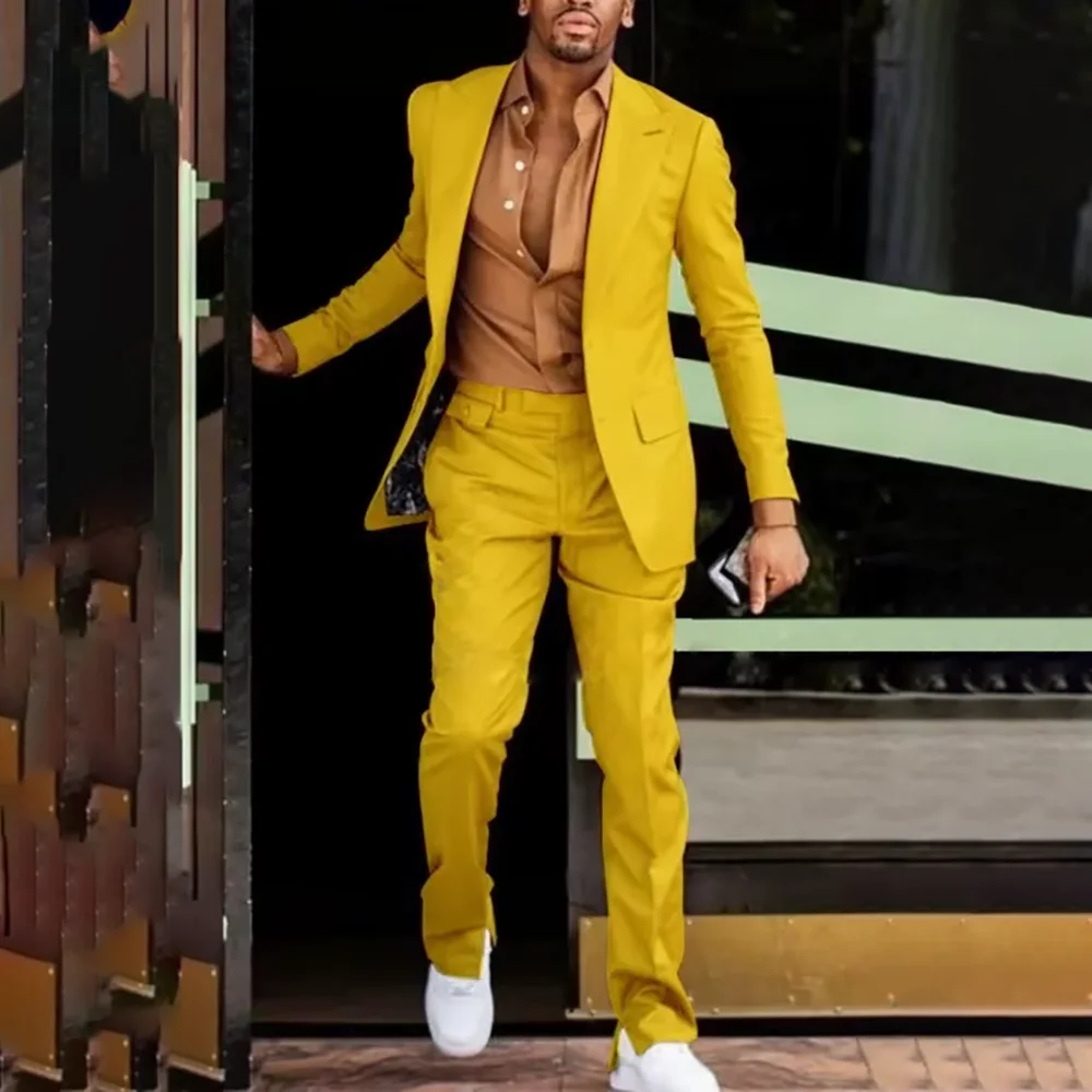 

Elegant Yellow Notch Lapel Suits For Men 2 Piece Fashion Single Breasted Daily High Street Formal Party Tailor-Made Jacket Pants