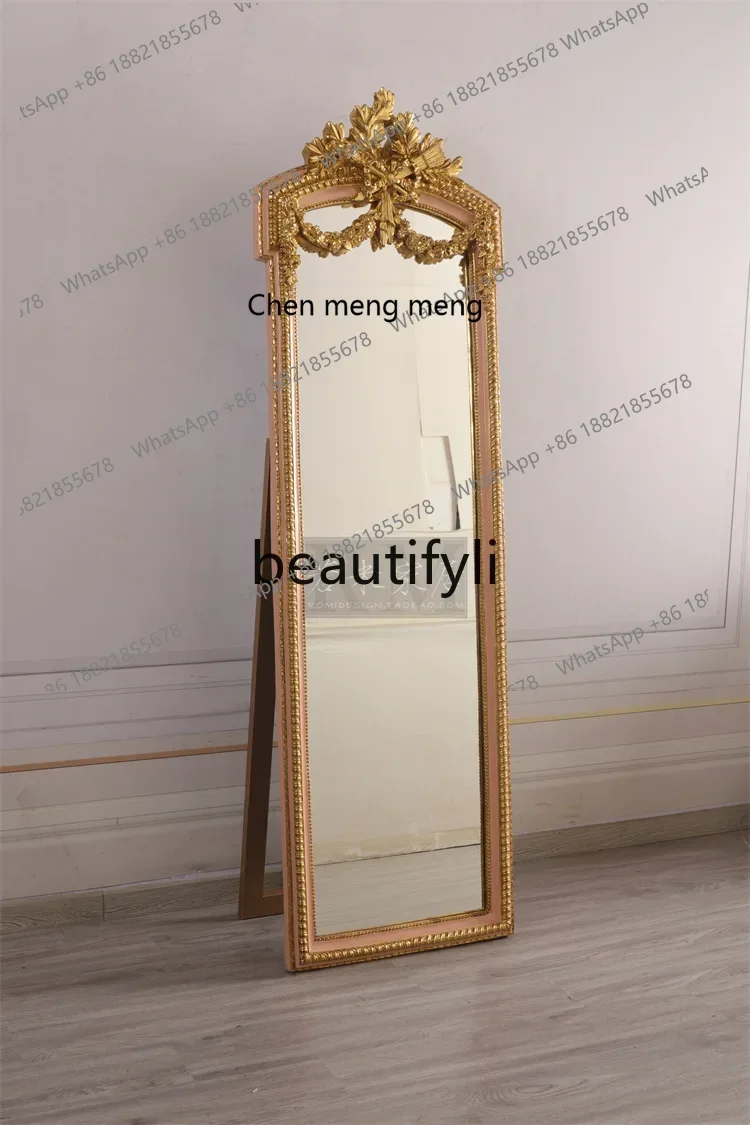 N178 GNarrow decorative mirror Small full-length mirror Corridor French luxury villa changing mirror Gold