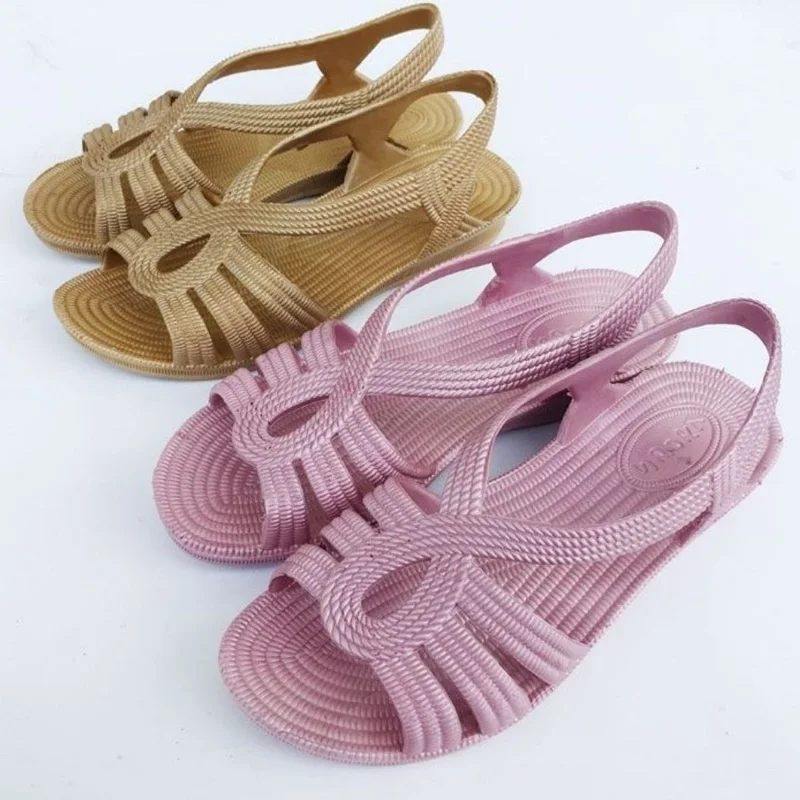 

Women Sandals PVC Flat New Open Toe Beach Female Jelly Shoes Solid Women Footwear Casual Platform Cut Out Comfy Ladies Sandals