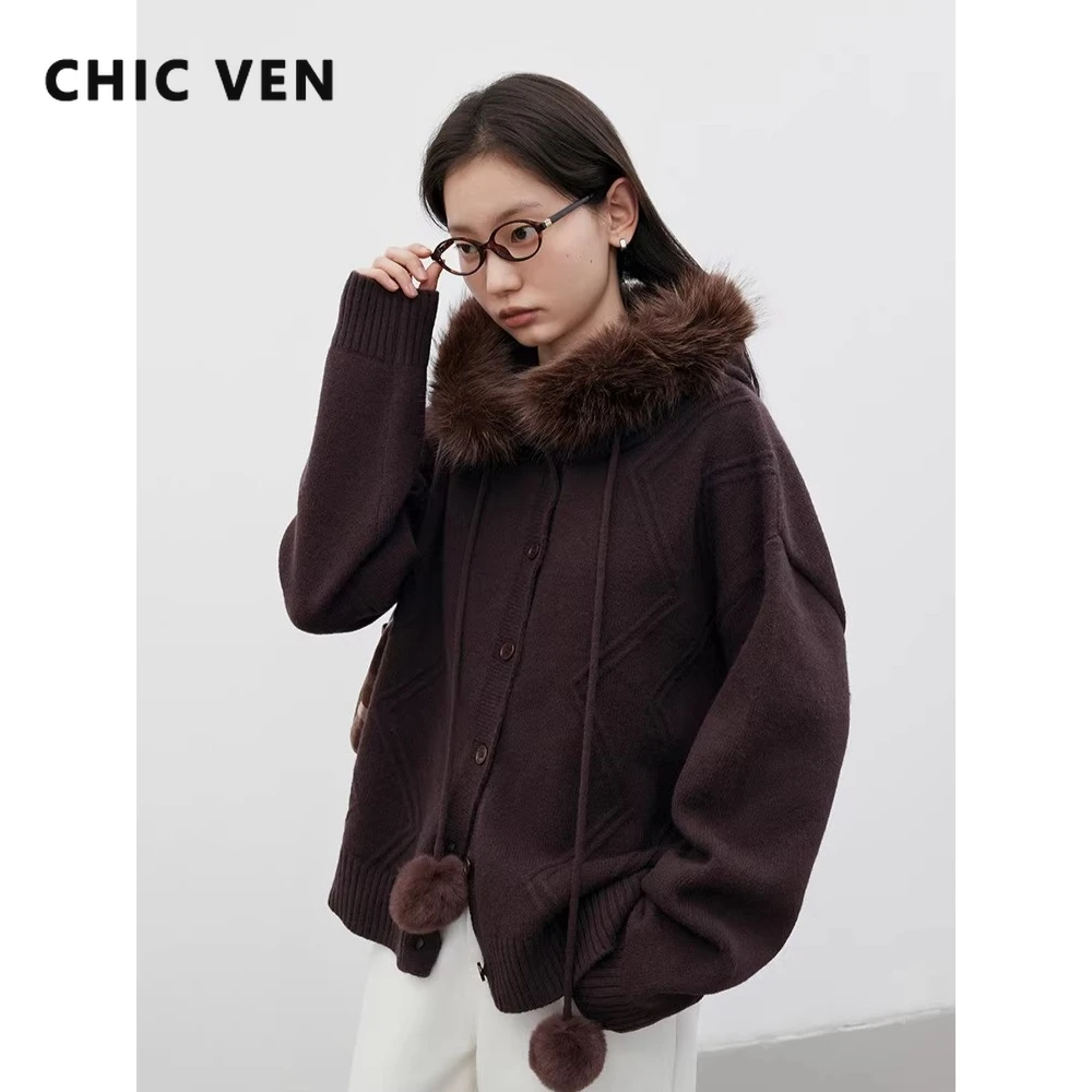 

Новый женский кардиган CHIC VEN, однотонный, свободный, повседневный, с капюшоном, на одной пуговице, в корейском стиле, вязаный свитер, весна-осень 2026, одежда