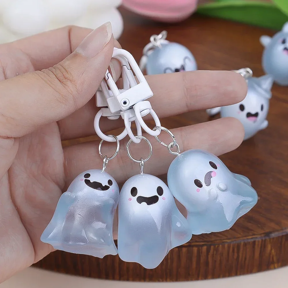 Halloween Keychain Glow-in-the-Dark Ghost Key Chain Cartoon Jelly Doll Phone Pendant Headphone Case Charm Bag Decor Car Key Ring