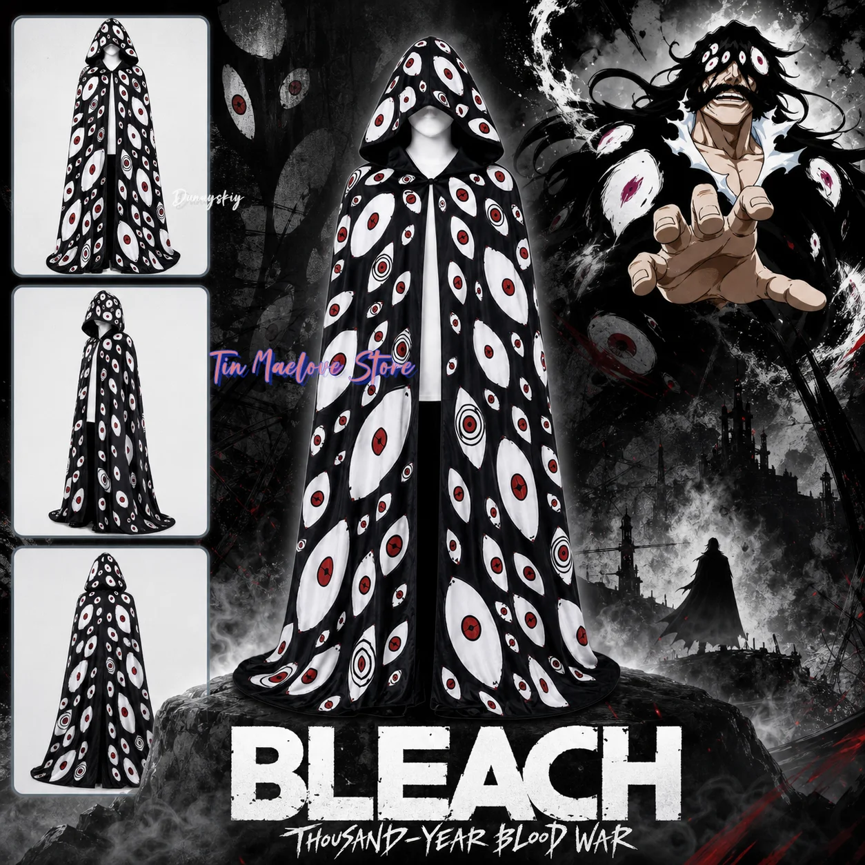 Disfraz de Cosplay de Yhwach, Capa Larga con Capucha Estampada de Todo Poder y Todo Visión, Traje de Cosplay de Anime para Fiesta de Halloween Comic-Con