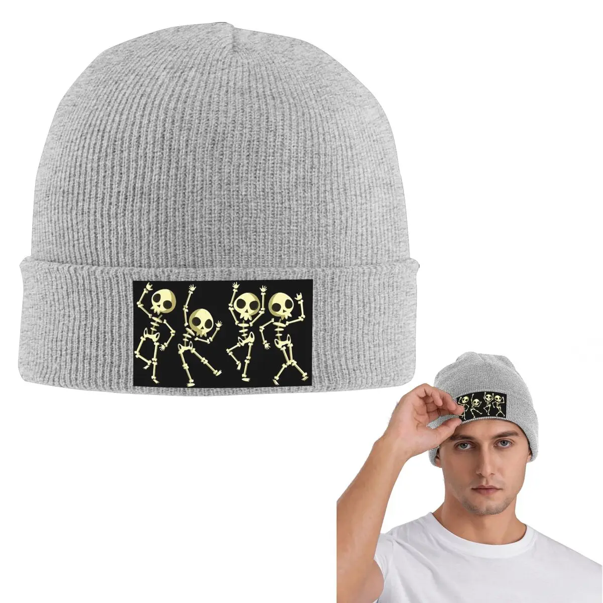 

Забавная теплая вязаная шапка с танцующим скелетом, модная шапка-капот, осенне-зимняя уличная шапка, шапки для мужчин, женщин и взрослых