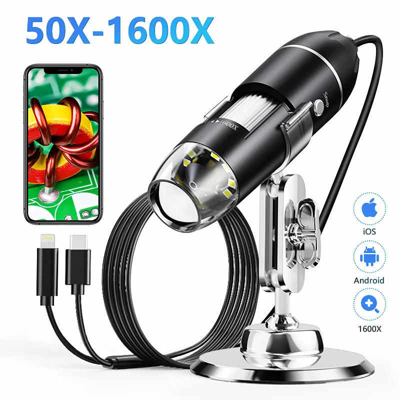 Hayve USB-Mikroskop, 1600 x Zoom, 1920 P HD, elektronische digitale Mikroskope zum Löten, mit 8 LEDs, kompatibel mit iOS und Android  1420