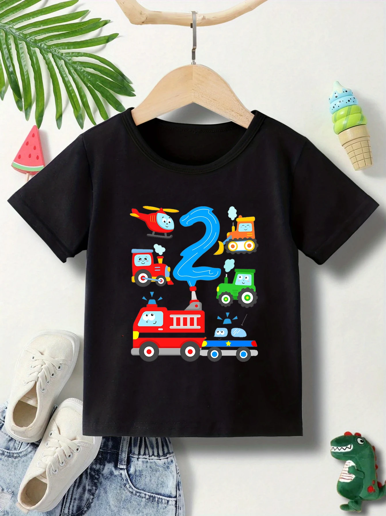 2nd 3th Birthday Car Tractor Airplane Pattern Printed T-shirt for Boys Summer Harajuku kids Clothing Summer Birthday Gift Tshirt